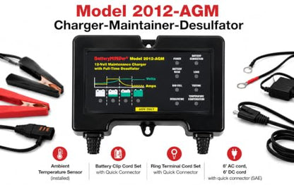 BatteryMINDer 2012-AGM 12V 2Amp Smart Battery Charger, Maintainer & Desulfator for AGM Batteries Only | Automatic Trickle Charger for Odyssey, Optima, Car, Motorcycle, RV, Winter Storage