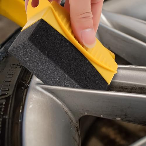 UKCOCO 2pcs Car Tire Waxing Brush with Lid Auto Polishing Sponge Applicator Pads for Wheel Cleaning and Tire Shine Sturdy Yellow Sponge Set for Car Detailing