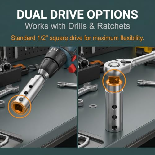 Trailer Jack Drill Adapter, Stainless Steel 1 Inch Drive Shaft Adapter for Electric Drill, Heavy Duty Jack Adapter Tool & 1/2 Inch Socket Bit for RV, Construction, Dump Trailers