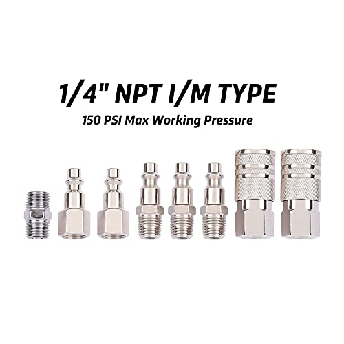 21 Pieces Air Compressor Accessories 1/4 Inch NPT, Inflation Kit, with Blow Gun, Air Chucks, Inflation Needles,seal tape included - size: 21 Pieces