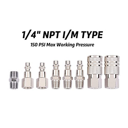 21 Pieces Air Compressor Accessories 1/4 Inch NPT, Inflation Kit, with Blow Gun, Air Chucks, Inflation Needles,seal tape included - size: 21 Pieces