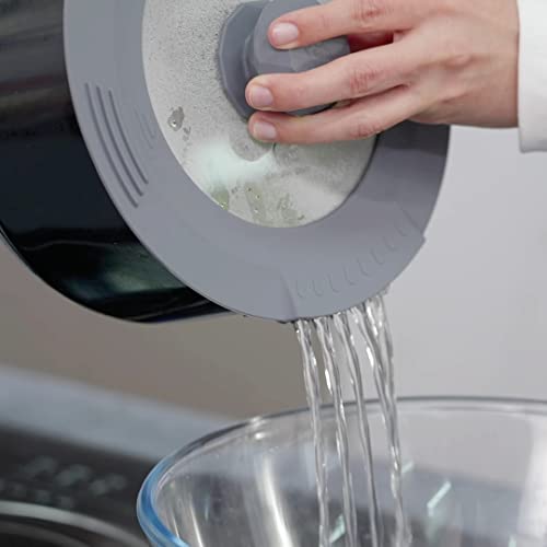 Tempered Strainer Lid for Stockpot Pot Pasta Soup Pot with Heat Resistant Silicone Rim Glass Universal Pan Lids Pour Spout Water Oil Microwave Safe Fit 6.5-7-7.5-8 inch and 10-10.5-11-11.5-12 inch - color: Light Grey, size: 6.5-7-7.5-8 and 10-10.5-11-11.5