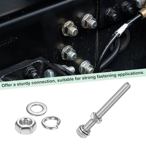 M METERXITY 4-Pack Hex Head Screw Bolt with Nuts Flat & Lock Washers M5x50mm Stainless Steel Bolts and Nuts Kit Fully Threaded Metric Bolt Assortment for Equipment/Machinery - size: M5 x 50mm
