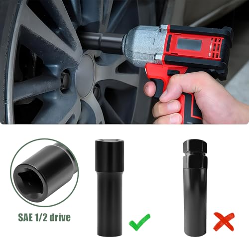 Small 6 Point Spline Lug Nut Socket, 1/2-Inch Drive Impact Square Tool – Easily Remove M12x1.5, M12x1.25, 1/2-20, M10x1.25, 3/8-20 Lug Bolts/Nuts | 1 Pc (Black) - size: 6 Spline Socket