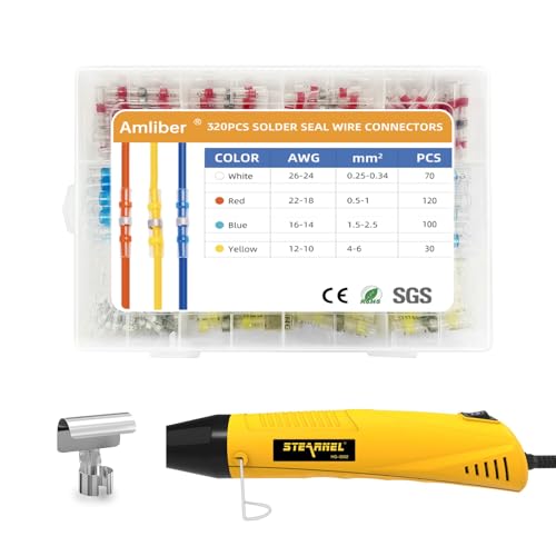 320PCS Solder Stick Wire Connectors with Heat Gun 400W, Solder Seal Wire Connectors Solderstick Waterproof Solder Wire Connector Kit for Marine, Automotive, Boat, and Truck Wiring(26-10 AWG) - size: 320pcs solder stick with heat gun