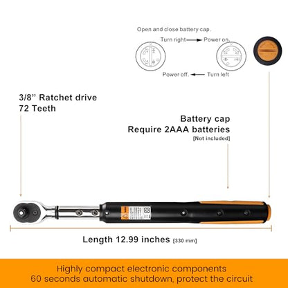 MULWARK 3/8" Digital Torque Wrench Electronic Set, with Buzzer & LED, 2.2-44.3 ft-lbs(3-60 Nm), High Precision Adjustable Bike Torque Wrenches Car Repairing Tool Calibrated with Storage Case - size: 3/8'' digital torque wrench, style: Alloy Steel