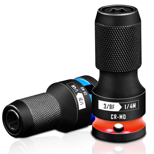 BLACKROBOT 2PCS Quick Release Impact Bit Holders 1/2-Inch & 3/8-Inch Square Drive to 1/4-Inch Hex Socket Adapter, CR-MO Steel - size: 3/8+1/2 Impact Bit Holder