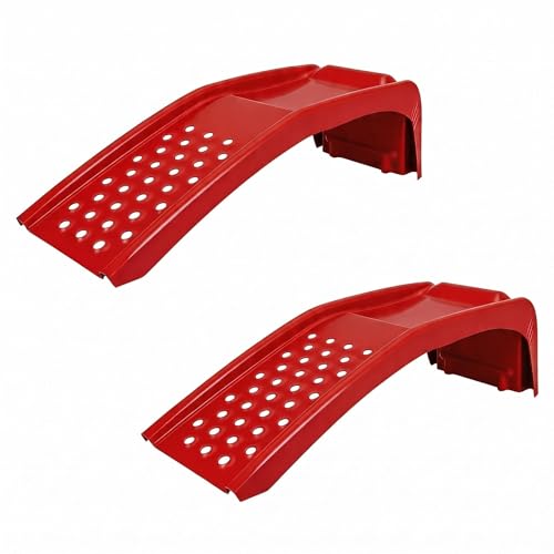 Set of 2 Heavy Duty Metal Car Ramps, Automotive Ramps, with 8000 LBS Capacity, 8 Inch Max Lift, 13 Inch Wide, for Automotive Vehicle Maintenance, Oil Change, Repair Ramp, Home Garage Use, Red