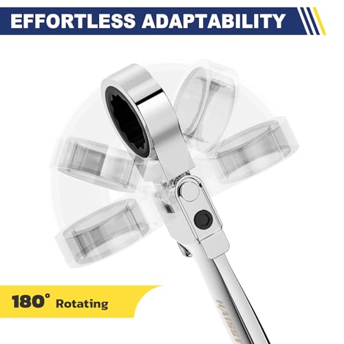 haisstronica 13pcs Flex-Head Ratcheting Combination Wrench Set with 3/8 in Adapter, SAE 1/4-3/4 inch Ratchet Wrench Tool for Auto, Tools for Men Gifts - size: SAE-12 in 1