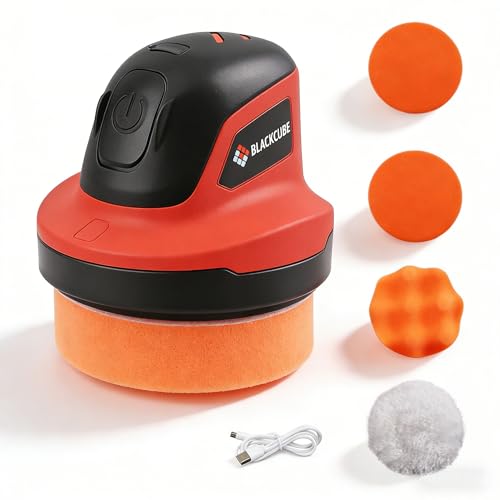 BLACKCUBE Cordless Car Polisher 230 RPM, USB Rechargeable Auto Buffer with 2000mAh Battery, Lightweight 5-Pad Detailing Kit for Scratch Removal, Waxing & Polishing – for Car, Boat & Home