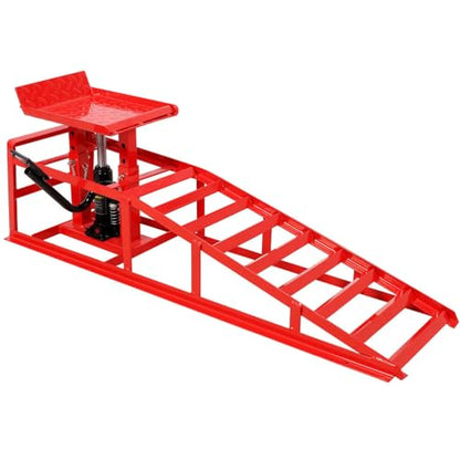 Car Ramps 2 Pack, Heavy Duty Steel Hydraulic High Lift Service Vehicle Ramps with Pedal, 5 Ton Low Profile Hydraulic Car Ramps with Support Jack for DIY Auto Beauty,Red - color: Red