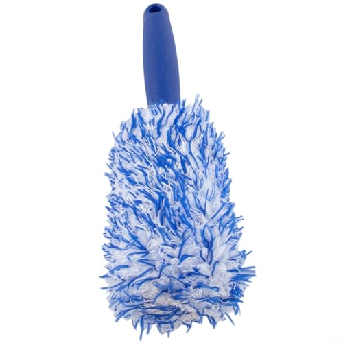 Soft Bristle Wheel Brush for Car Detailing - No Scratch Rim Cleaner with Microfiber Head for Brake Dust Removal on All Wheels(Blue and white) - color: Blue and white