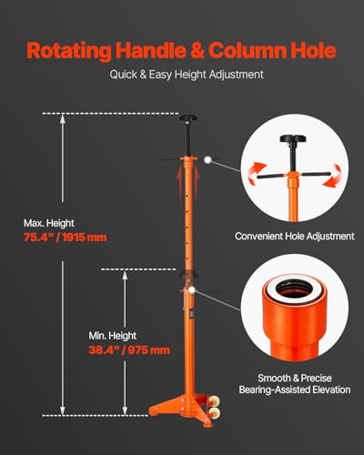 VEVOR Underhoist Support Stand, 3/4 Ton Capacity Under Hoist Jack Stand, Lifting from 38.4 to 75.4 in, Bearing Mounted Spin Handle, Self-Locking Threaded Screw, Two Wheels, Support Vehicle Components