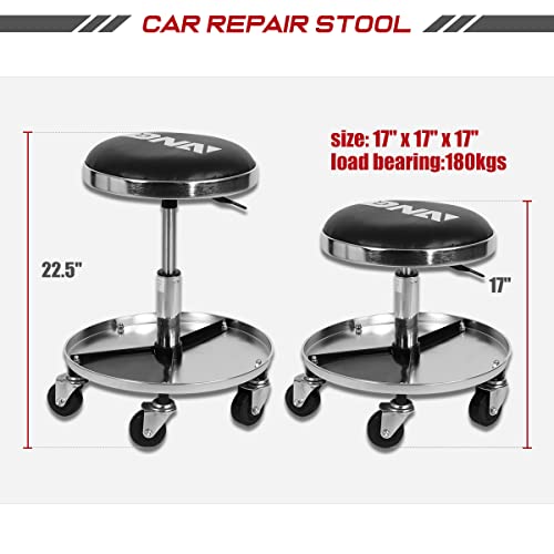 DNA MOTORING TOOLS-00191 Adjustable Height Pneumatic Mechanic Creeper Garage/Rolling Stool, Heavy Duty Roller Seat with Storage Tool Tray, Max Load 250 lbs - color: Black Chrome