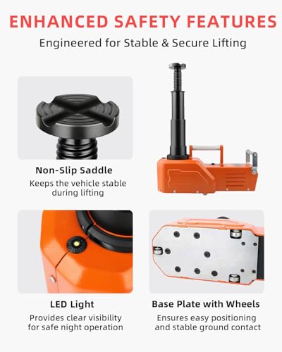 Electric Car Jack 15 Ton, 12V Heavy-Duty Hydraulic Jack with LED Light, Electric Floor Jack for Truck SUV RV Van, Lifting Range 7.9–20.5 Inches - color: 15T Orange Mentallic - Jack only