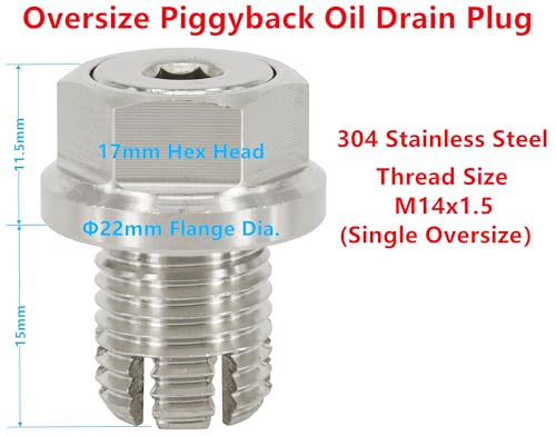 M14.1-1.5 x 15mm Oversize Piggyback Oil Drain Plug, Stainless Steel Self Tapping Oil Pan Thread Repair Kit - size: M14.1x1.5
