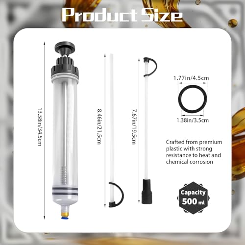 3 Pcs 500cc Automotive Fluid Extractor Pump with Horse Manual Suction Vacuum Fuel Car Transfer Oil Extractor Hand Syringe Pump for Hydraulic Fluid, Power Steering(Black)