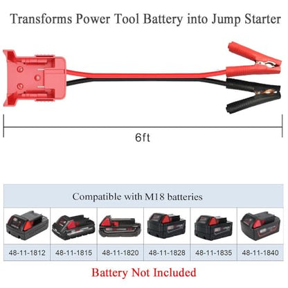 GRZWAYS Jumper Cable Clamps Compatible with Mil.waukee M18 18V Battery Jumper Starter for Mid-Size Cars Light Trucks Car, Automotive Booster Cables 6ft 8AWG Cable Power Tool Line, Silicone wire 392℉ - size: 6 FT
