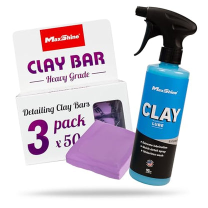 Maxshine Clay Lube Spray (16oz) & Clay Bar Set (3-Pack) | Synthetic Lubricant for Clay Block & Clay Bars | Hyper Slick Formula for Ultra Surface Protection | Car Detailing Kit for Cars, Trucks & SUVs