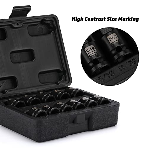 3/8" Drive Pipe Plug Socket Set, 11-Piece, SAE, CR-MO, Tapered Male Square Drive, Chamfered Female Square Drive - size: 3/8" Drive