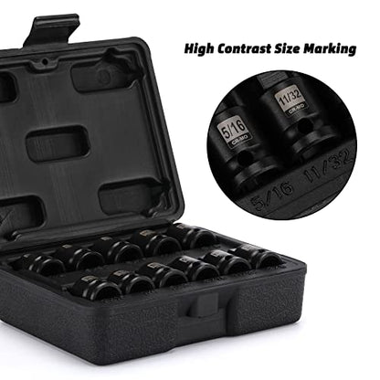 3/8" Drive Pipe Plug Socket Set, 11-Piece, SAE, CR-MO, Tapered Male Square Drive, Chamfered Female Square Drive - size: 3/8" Drive