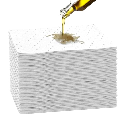Oil Absorbent Pads 13" x 10", Spill Mat for Leaks Drips (White, 100 Pcs) | Disposable oil spill mats efficiently contain drips and leaks. Perfect for garage, driveway and workshop use. - color: White, 100 Pcs