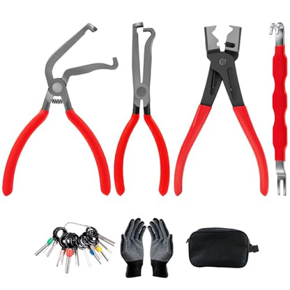 7 Pcs Electrical Disconnect Pliers, Electrical Connector Removal Tool | Connector Separator, Hose Clamp Pliers, Terminal Removal Tools, Work Gloves & Tool Bag - for Automotive Electrical Connector