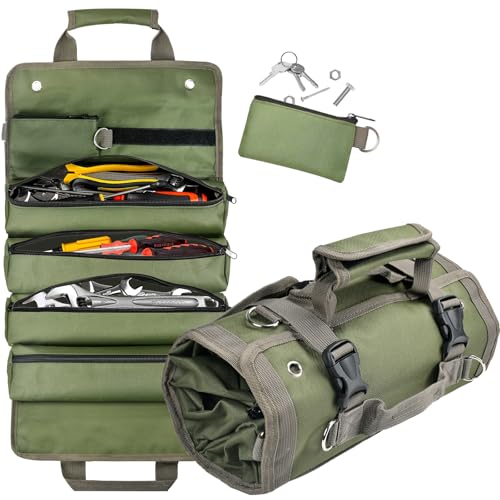 Tool Bag Organizer Roll Up: Gifts for Men Fathers Day Dad Gifts for Him Boyfriend Husband Birthday Portable Motorcycle Tool Box Woodworking Gift for Mechanic Craftsman Electrician Rollup Toolbag