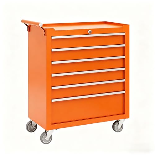 Garvee Rolling Tool Chest, 6 Drawers Tool Storage Cabinet, Toolbox with Wheels, Portable Tool Cabinet Organizer with Locking System & Drawer Liners, Tool Storage Cart for Garage, Workshop, Orange - color: Orange, size: 6 Drawers