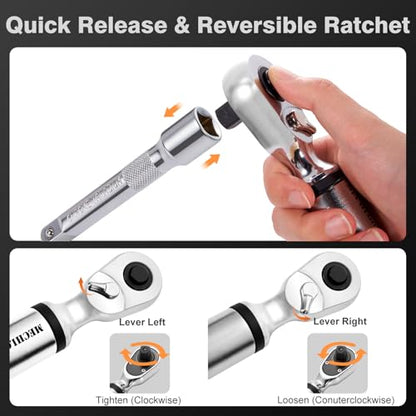 Digital Torque Wrench 1/2" Drive, 7.4–147.5 Ft-lbs / 10–200 N·m, ±2% Accuracy, Dual-Direction Ratchet, Electric Torque Wrench with Buzzer & LED Indicator for Bike, Motorcycle, Auto Repair