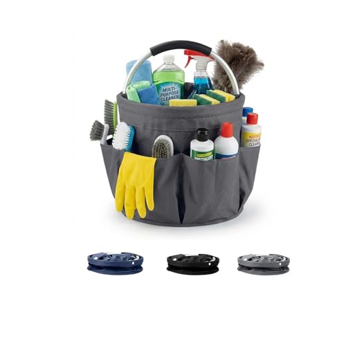 Foldable Cleaning Caddy with Handle 17L Large Cleaning Supplies Organizer 600D Oxford Portable Bucket Basket with 6 Pockets for Home Bathroom Garden Garage - Gray - color: Gray