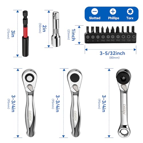 DISEN 15PC Mini Ratchet Wrench Set, 1/4" Drive Ratchet Handle Wrench, Mini Socket Set, Tiny Tools, Small Ratchet, 72-Tooth, Reversible, Cr-V Steel Made, Gifts for Men Dad - size: 15 pieces Mini Ratchet Set - Standard Handle
