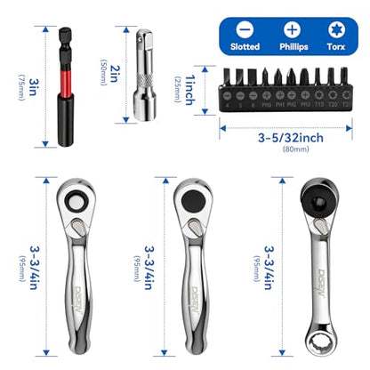 DISEN 15PC Mini Ratchet Wrench Set, 1/4" Drive Ratchet Handle Wrench, Mini Socket Set, Tiny Tools, Small Ratchet, 72-Tooth, Reversible, Cr-V Steel Made, Gifts for Men Dad - size: 15 pieces Mini Ratchet Set - Standard Handle