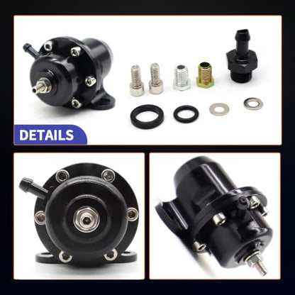 HiSport FPR-008 Fuel Pressure Regulator with Kit - Black High Volume Adjustable Compatible with Honda Acura B-Series Engines EG DC EK B16A B18C - size: HSFPRB18C