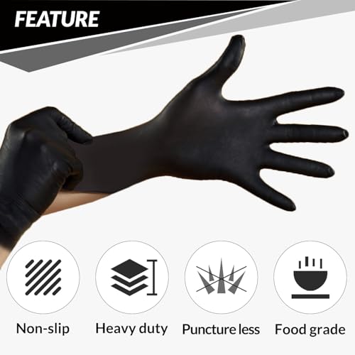 PROMEDIX P Heavy Duty Nitrile Gloves,6mil-100 Count,Black Disposable Cooking Gloves,Latex Free,Powder Free - size: Small