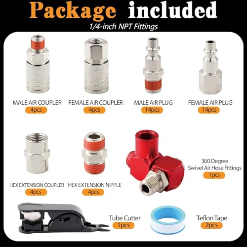 48 Pcs Quick Connect Hose Fittings 1/4" NPT Air Coupler & Plug Kit,360 Degree Swivel Air Hose Fittings,Air Compressor Accessories - size: Nickel-plated alloy