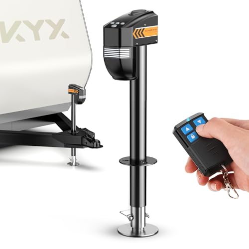 KYX Electric Trailer Jack 7500lb with Remote, with Crank Handle & Cover | KYX Electric Trailer Jack 5000lb with Remote, 9.84“-33.85“ Lift with Jack Cover for RVs & Travel Trailers, Black - size: 7500lb