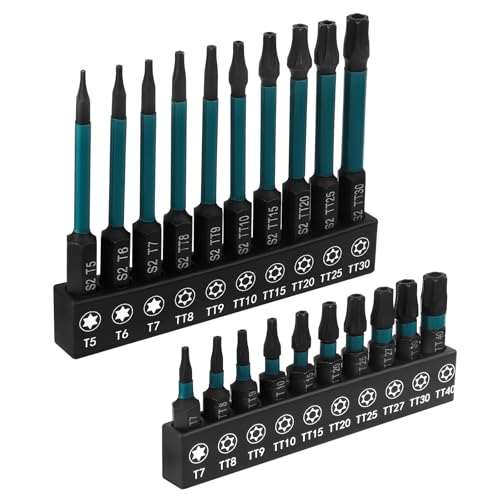 20pcs Impact Security Torx Set, S2 Steel Star Driver Kit (25mm T7-T40 & 65mm T5-T30), Mixed Solid & Tamper-Proof CNC Tips for Automotive, Electronics & DIY Repairs - size: 20 Pieces