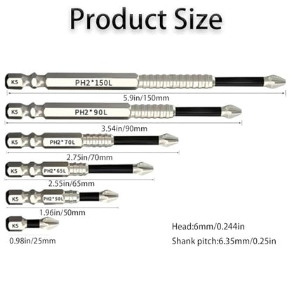 High Magnetic Screwdriver Drill Bit Set, Upgrade K5 Impact Driver Bit Set, Anti Slip Magnetic Screwdriver Bits, 25 50 65 70 90 150mm