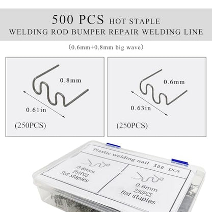 500PCS Hot Staples Welding Rods, 0.6mm 0.8mm Wave Shape Bumper Dashboard Repair Welding Wire, Metal Plastic Welding Staples Supplies for Machine Repair, Car Accessories - color: 500pcs