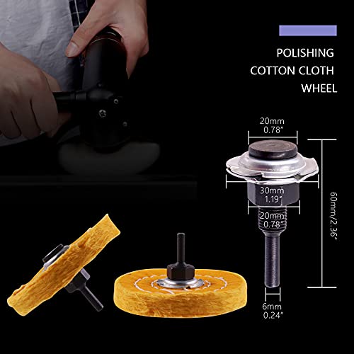 Swpeet 7Pcs 4" Buffing Polishing Wheels Polish Pad 8Pcs Kit with 3Pcs Polishing Compounds and 1/4" Drill Shank, White Cotton(50Ply)/ Yellow Cotton(36Ply)/Flannel(30Ply)/Denim Wheels for Bench Grinder - style: NO.9 Buffing Polishing Wheels