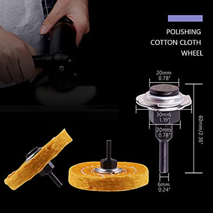 Swpeet 7Pcs 4" Buffing Polishing Wheels Polish Pad 8Pcs Kit with 3Pcs Polishing Compounds and 1/4" Drill Shank, White Cotton(50Ply)/ Yellow Cotton(36Ply)/Flannel(30Ply)/Denim Wheels for Bench Grinder - style: NO.9 Buffing Polishing Wheels