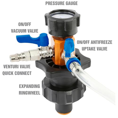 24444 Coolant System Refiller Kit, 5 Adapters, Eliminate Trapped Air, Test Radiator and Heating Core Lines for Leaks, Vacuum Fill Coolant Tool