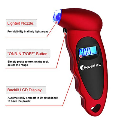Digital Tire Pressure Gauge,Accurate Cars Air Gauge 150 PSI,Red | 0-150PSI Calibrated,Accurate in 0.1 Increments,4 Measurement Units,Backlight LCD&Nozzle Light,for Everyday Vehicles - color: Red(1PK), size: 1 Pack