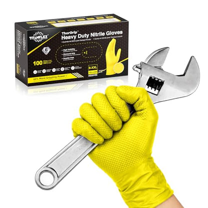 TitanFlex Heavy Duty Industrial Nitrile Gloves with Raised Diamond Texture, 6-mil, Latex Free (Dark Green/Yellow) - color: 05 Yellow (100ct), size: XX-Large