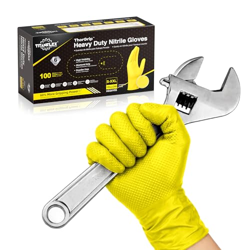 TitanFlex Heavy Duty Industrial Nitrile Gloves with Raised Diamond Texture, 6-mil, Latex Free (Dark Green/Yellow) - color: 05 Yellow (100ct), size: XX-Large