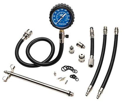 OTC 5605 Deluxe Compression Tester Kit for Gasoline Engines with Easy to Read 2-1/2" Dual Scale Gauge, Extra Long Flex Hose, Multiple Adapters, and Storage Case