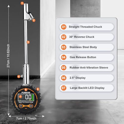 Semi Truck Digital Tire Pressure Gauge 200 PSI with LCD Color Screen, Heavy Duty Dual Head Chuck Tire Guage, ANSI B40.1 Certified - for Semi Trucks, Trucks, Cars, SUVs - size: 200PSI Truck Digital New