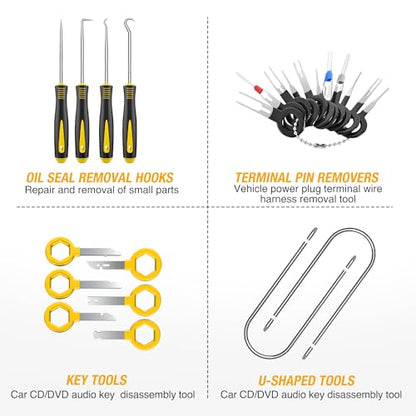 GOOACC 200Pcs Trim Removal Tool, Auto Push Pin Bumper Retainer Clip Set Fastener Terminal Remover Tool Adhesive Cable Clips Round Handle Crowbar Kit Car Panel Radio Removal Auto Clip Pliers, Yellow - color: 200Pcs Clips Removal Kit Yellow