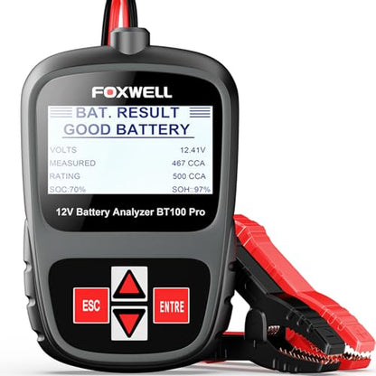 FOXWELL BT100 PRO Car Battery Tester, 12V, 100-1100 CCA Load Tester | Battery Health Tester, Save Last Test, 99.6% Accuracy, SOH/SOC/CCA, AGM/EFB/GEL/Flooded